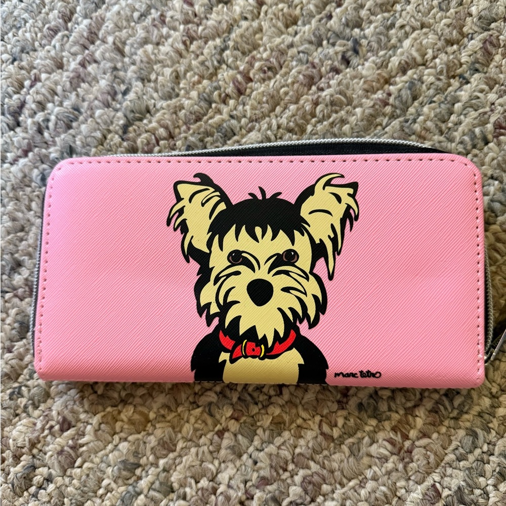 NWOT Marc Tetro Hot Pink Large Wallet with Yorkie Terrier Vegan